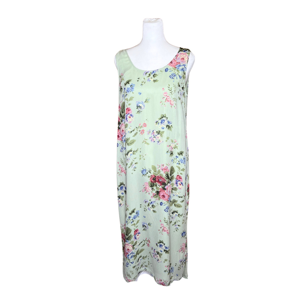 Vtg 90s Coldwater Creek Maxi Dress Green Floral Cottagecore Whimsical Soft Girl